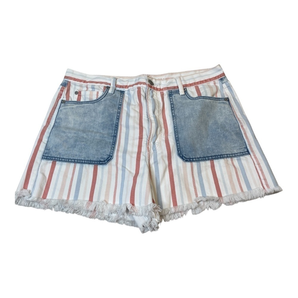 American Eagle Outfitters Cotton Striped Raw Hem Mom Short Pink Blue Size 14